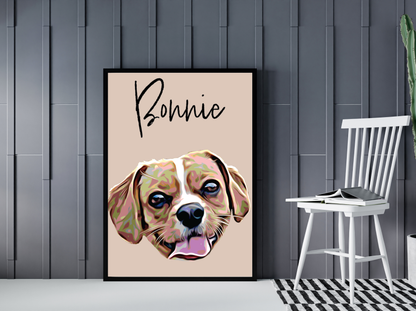 Custom Pet Portrait from photo. Personalized custom pop art of your beautiful pet. Perfect pet memorial. Amazing gift for dog & cat families FREE SHIPPING